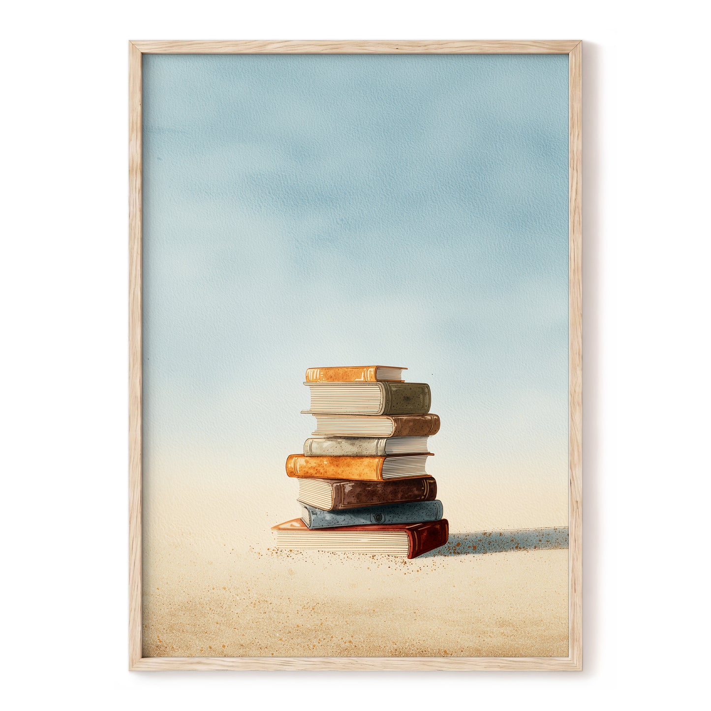 Stories in Stillness – blue, beige, brown minimalist wall art, front view