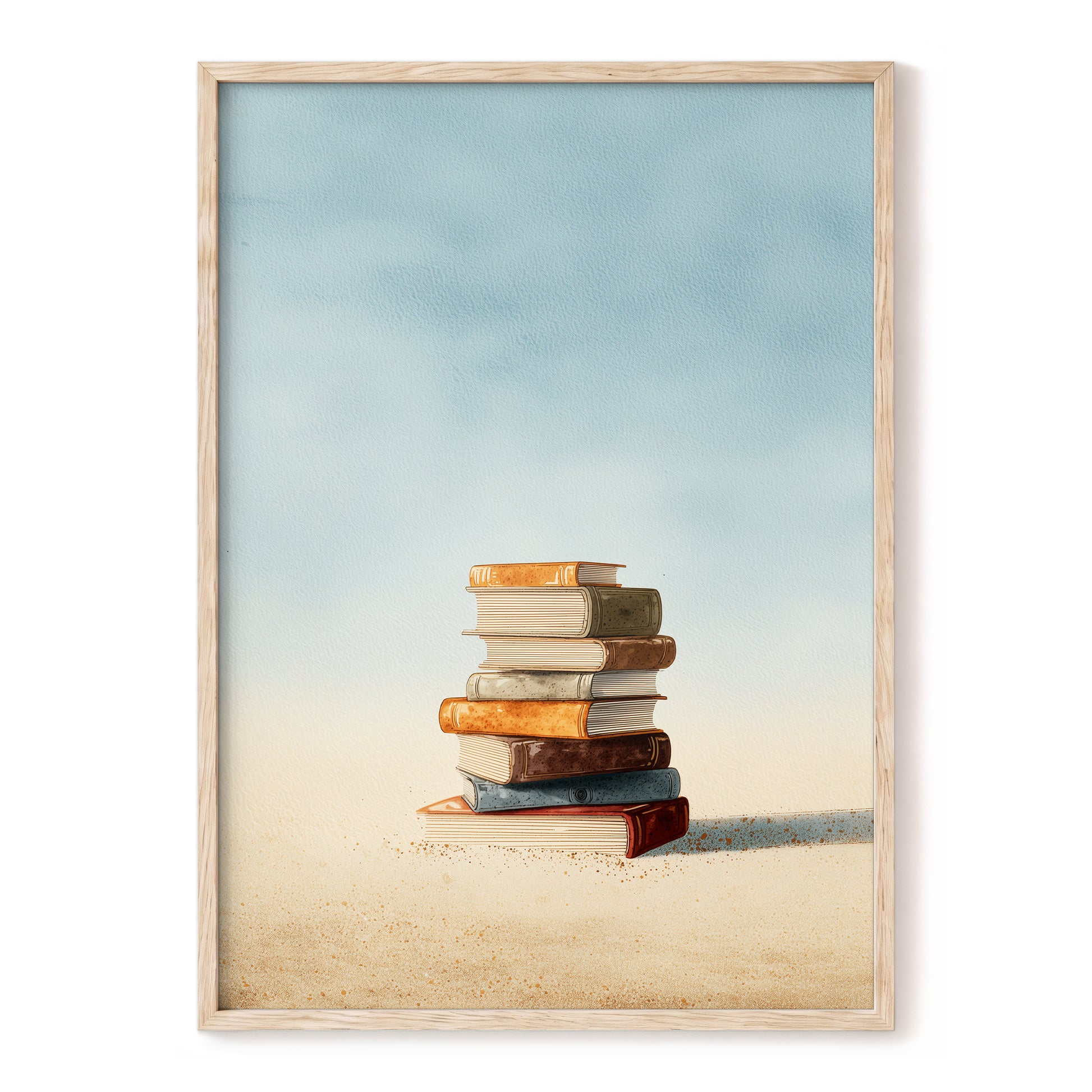 Stories in Stillness – blue, beige, brown minimalist wall art, front view