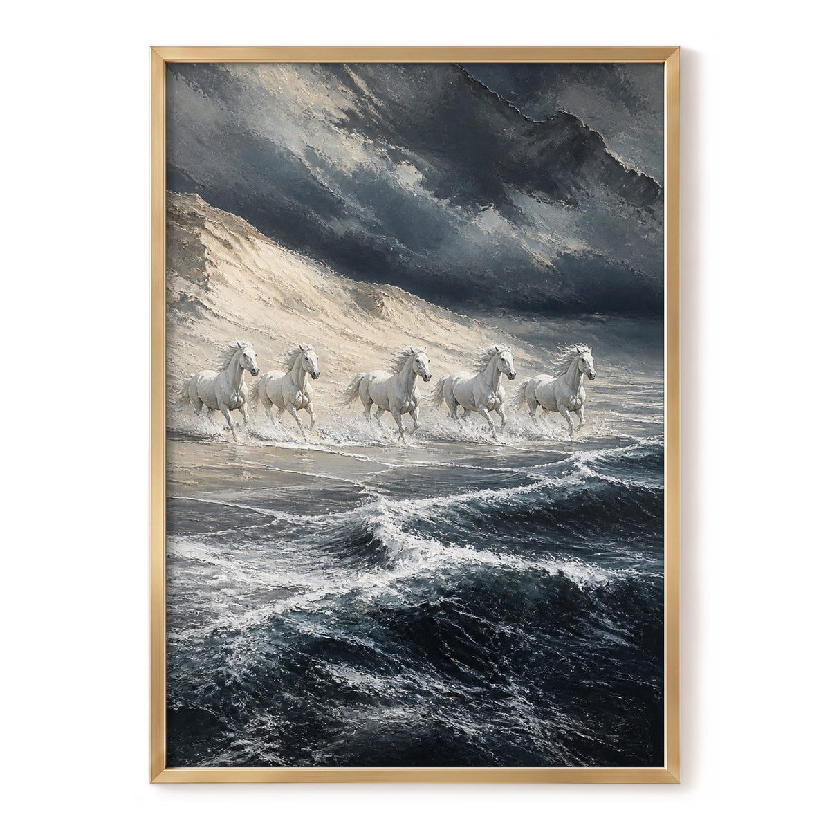 Stormbound Gallop, blue, gray, white nature wall art, front artwork view
