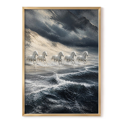 Stormbound Gallop, blue, gray, white nature wall art, front artwork view