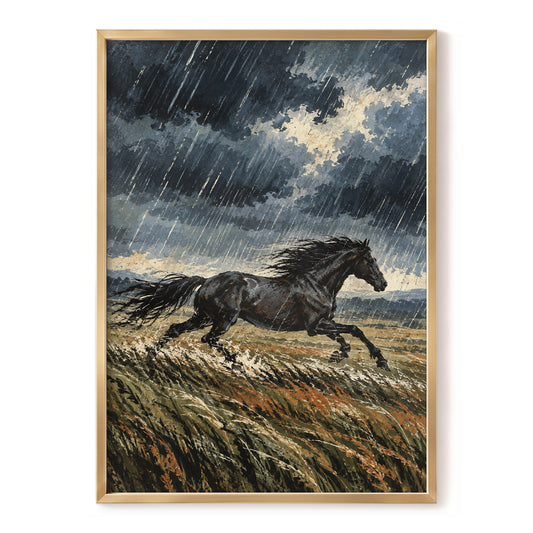 Stormbound Gallop, black, blue, gray nature wall art, front artwork view