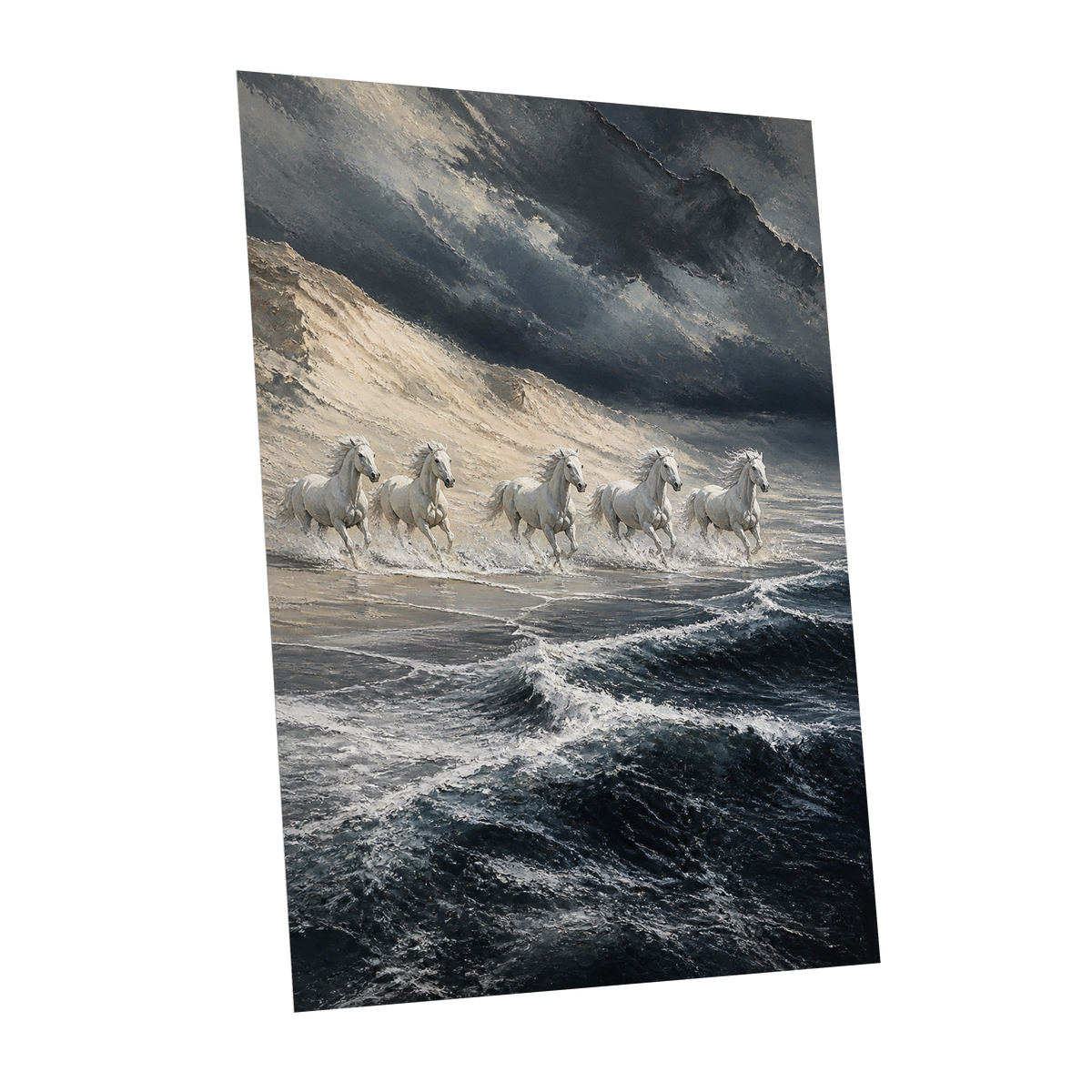 Stormbound Gallop, blue, gray, white nature wall art shown as a unframed poster wall art print