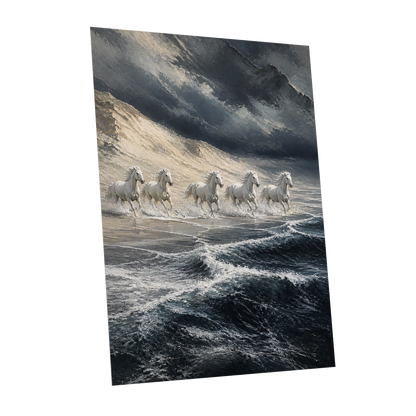 Stormbound Gallop, blue, gray, white nature wall art shown as a unframed poster wall art print