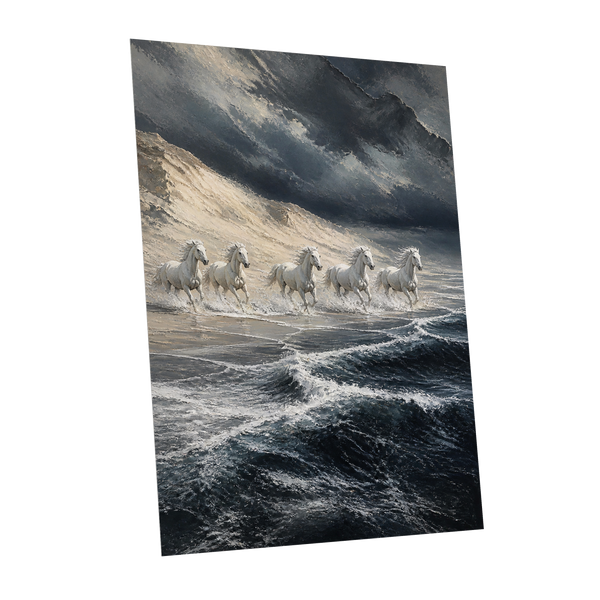 Stormbound Gallop, blue, gray, white nature wall art shown as a unframed poster wall art print