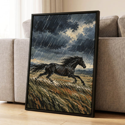 Stormbound Gallop, black, blue, gray nature wall art displayed in a styled interior, gallery view 4