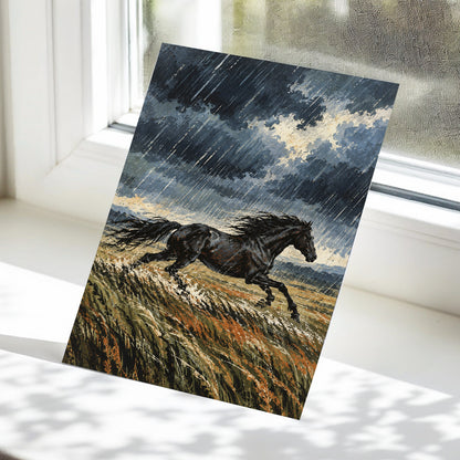 Stormbound Gallop, black, blue, gray nature wall art displayed in a styled interior, gallery view 5