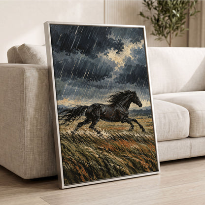 Stormbound Gallop, black, blue, gray nature wall art displayed in a styled interior, gallery view 8