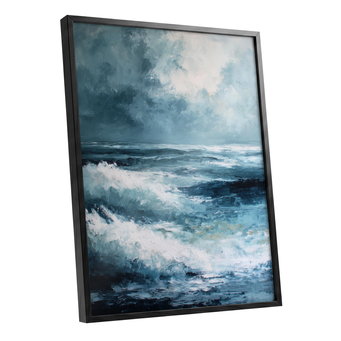 Stormlight Breakers, blue, white, gray nature wall art shown as a black framed poster wall art print