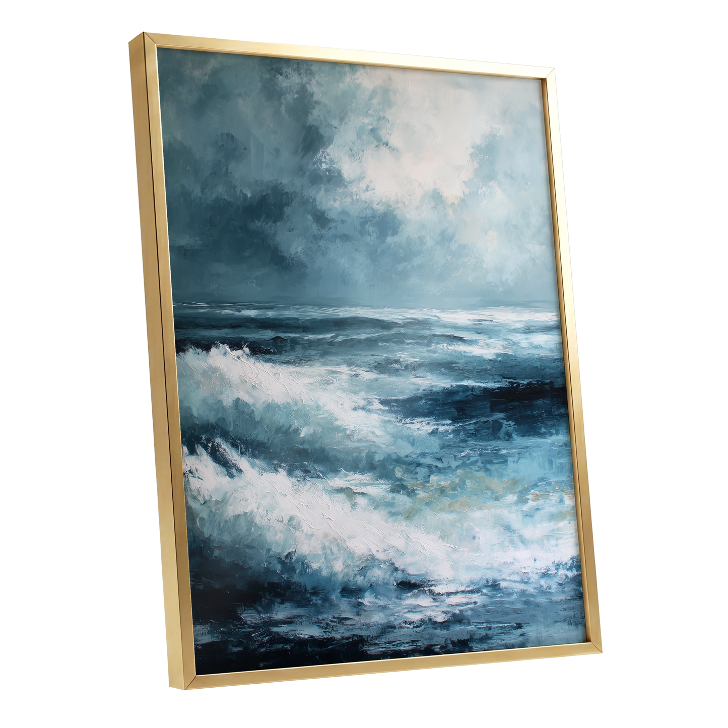 Stormlight Breakers, blue, white, gray nature wall art shown as a gold framed poster wall art print