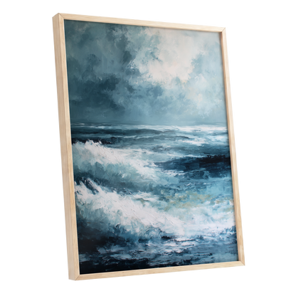 Stormlight Breakers, blue, white, gray nature wall art shown as a oak framed poster wall art print