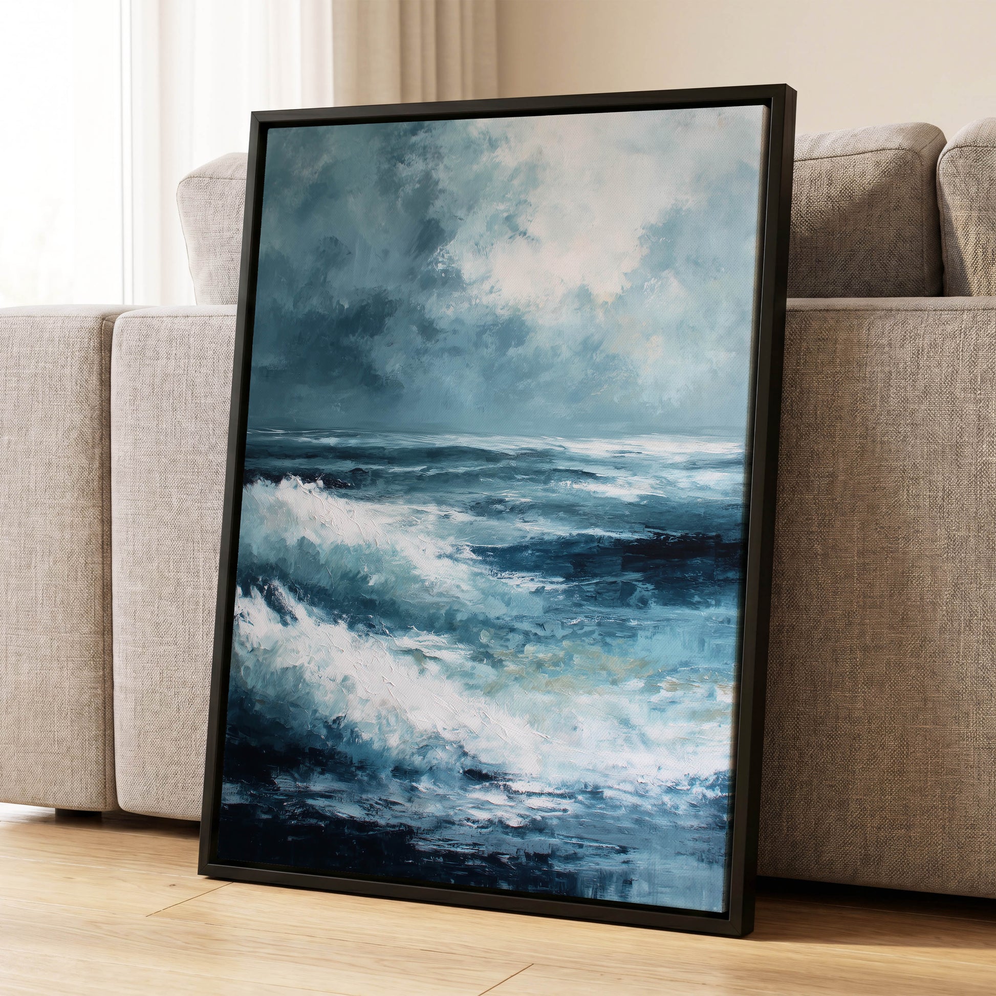 Stormlight Breakers, blue, white, gray nature wall art displayed in a styled interior, gallery view 4