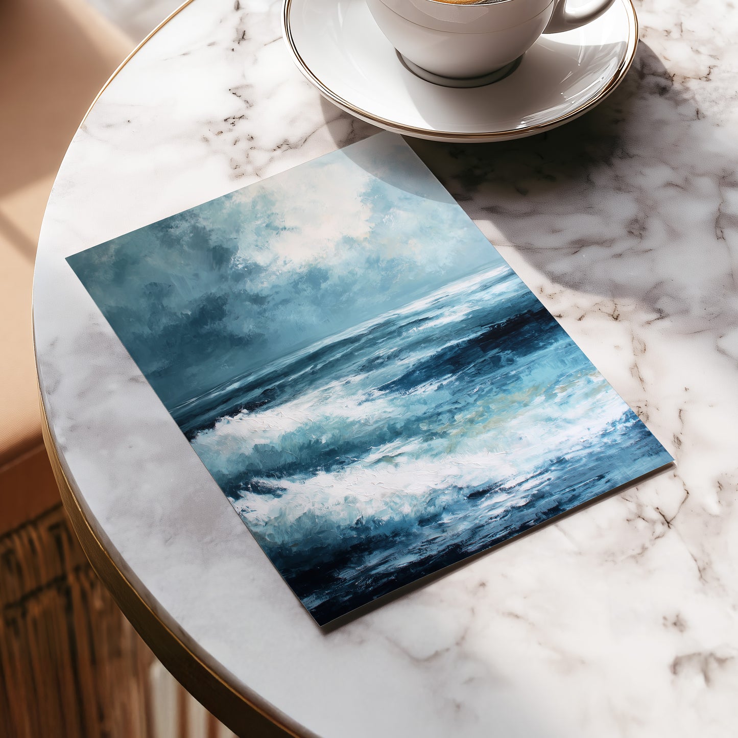 Stormlight Breakers, blue, white, gray nature wall art displayed in a styled interior, gallery view 5