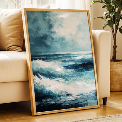 Stormlight Breakers, blue, white, gray nature wall art displayed in a styled interior, gallery view 6