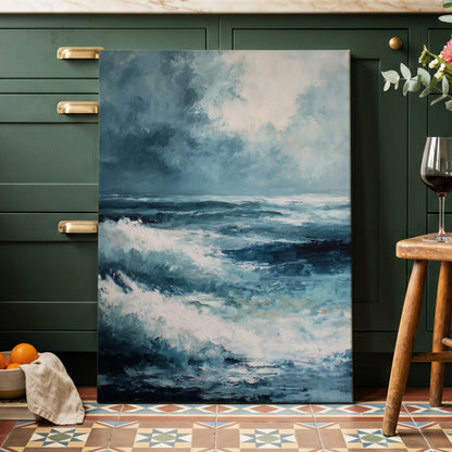 Stormlight Breakers, blue, white, gray nature wall art displayed in a styled interior, gallery view 7