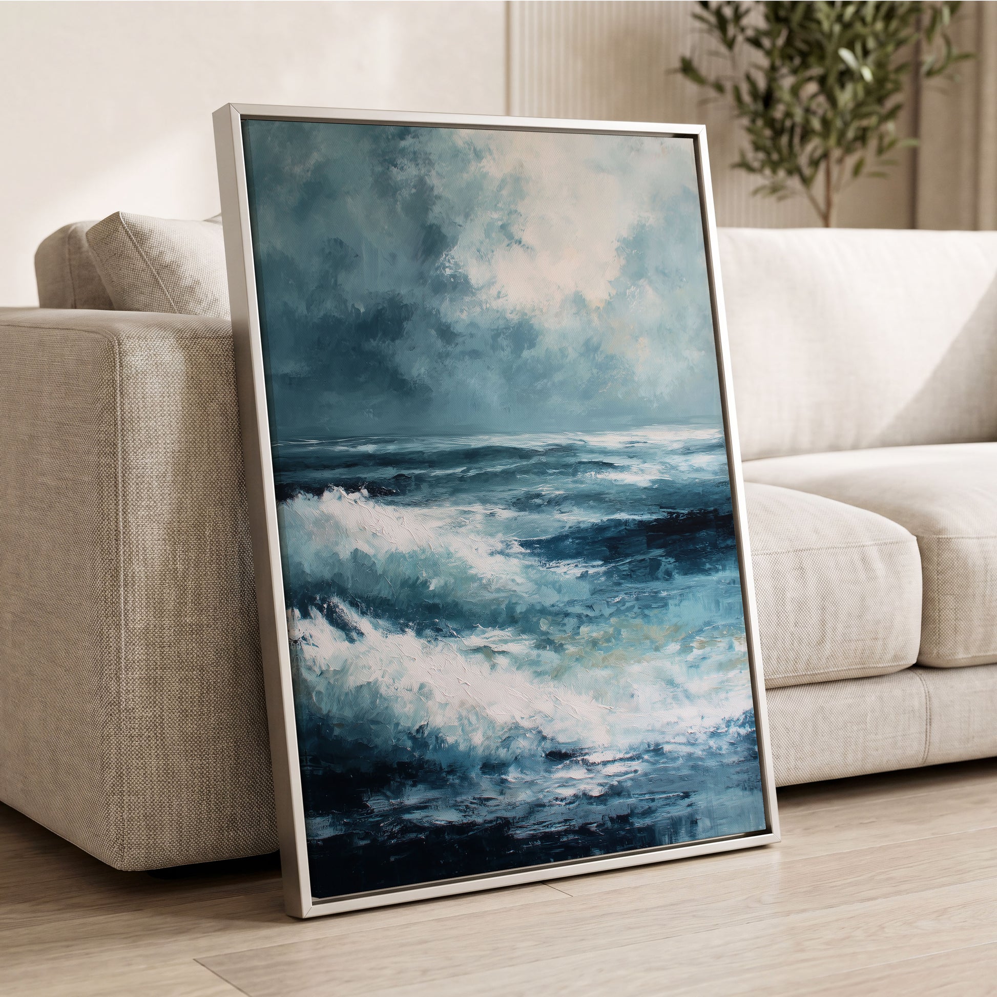 Stormlight Breakers, blue, white, gray nature wall art displayed in a styled interior, gallery view 8