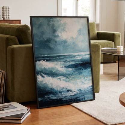 Stormlight Breakers, blue, white, gray nature wall art displayed in a styled interior, gallery view 9