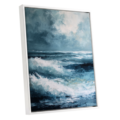 Stormlight Breakers, blue, white, gray nature wall art shown as a white framed canvas wall art