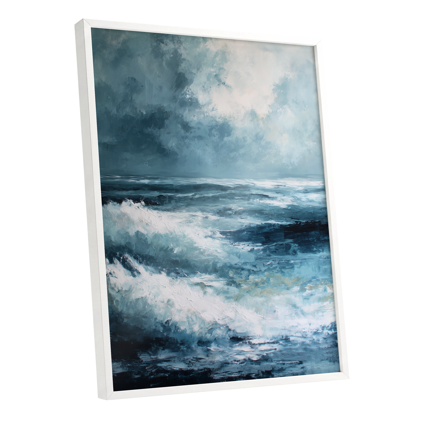 Stormlight Breakers, blue, white, gray nature wall art shown as a white framed poster wall art print