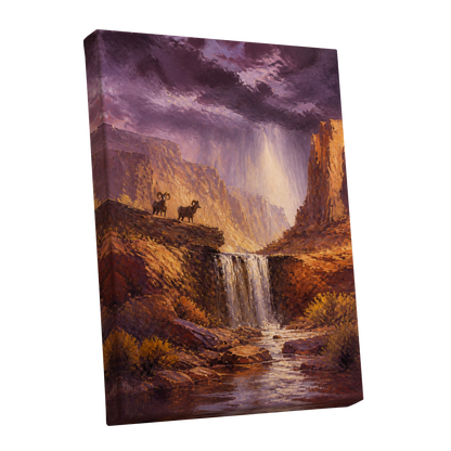 Stormlight Canyon, purple, brown, orange nature wall art shown as a stretched canvas wall art