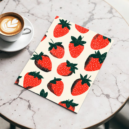 Strawberry Parade, red, green, beige nature wall art displayed in a styled interior, gallery view 3