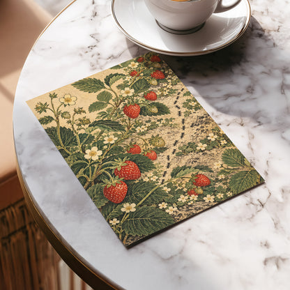 Strawberry Trails, green, beige, red nature wall art displayed in a styled interior, gallery view 5