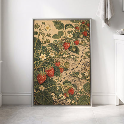 Strawberry Trails, green, beige, red nature wall art displayed in a styled interior, gallery view 8