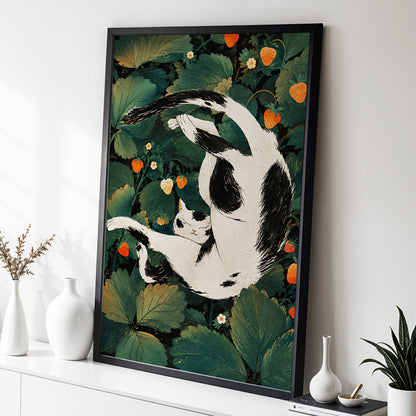 Strawberry Tumble, green, black, beige nature wall art displayed in a styled interior, gallery view 2
