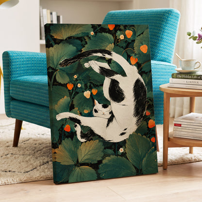 Strawberry Tumble, green, black, beige nature wall art displayed in a styled interior, gallery view 3