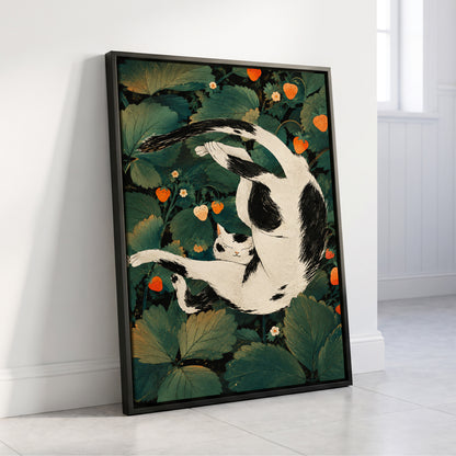 Strawberry Tumble, green, black, beige nature wall art displayed in a styled interior, gallery view 4
