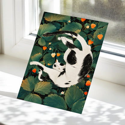 Strawberry Tumble, green, black, beige nature wall art displayed in a styled interior, gallery view 5