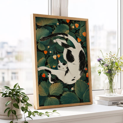 Strawberry Tumble, green, black, beige nature wall art displayed in a styled interior, gallery view 6