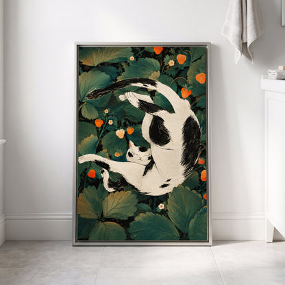 Strawberry Tumble, green, black, beige nature wall art displayed in a styled interior, gallery view 8