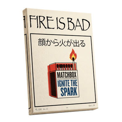 Strike a Spark, beige, black, red minimalist wall art shown as a stretched canvas wall art