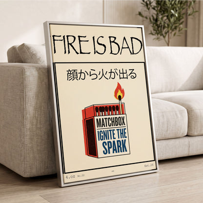Strike a Spark, beige, black, red minimalist wall art displayed in a styled interior, gallery view 2