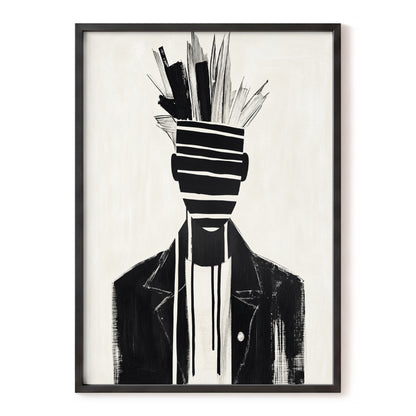 Striped Vanguard, black, beige, gray abstract wall art, front artwork view