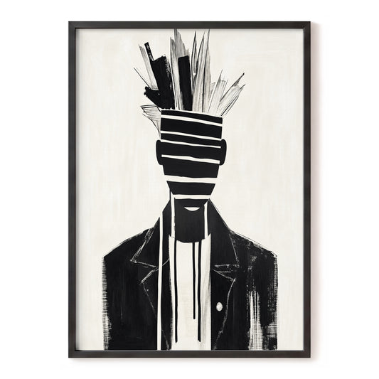 Striped Vanguard, black, beige, gray abstract wall art, front artwork view