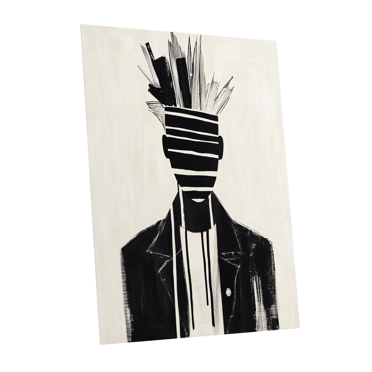 Striped Vanguard, black, beige, gray abstract wall art shown as a unframed poster wall art print