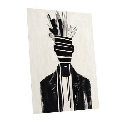 Striped Vanguard, black, beige, gray abstract wall art shown as a unframed poster wall art print