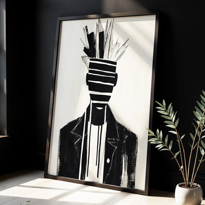 Striped Vanguard, black, beige, gray abstract wall art displayed in a styled interior, gallery view 3