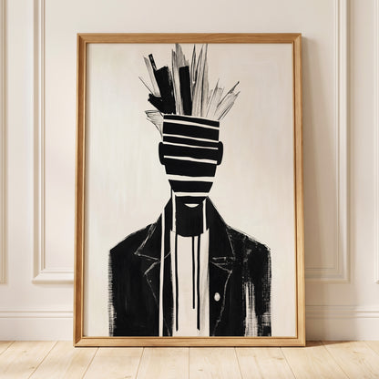 Striped Vanguard, black, beige, gray abstract wall art displayed in a styled interior, gallery view 4