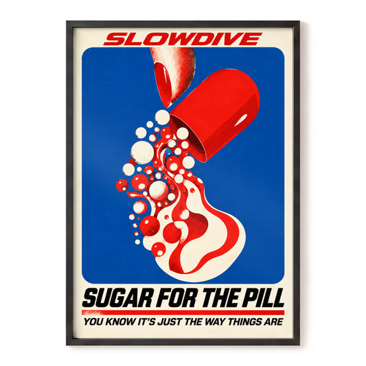 Sugar Rush Slowdown, red, blue, beige abstract wall art, front artwork view