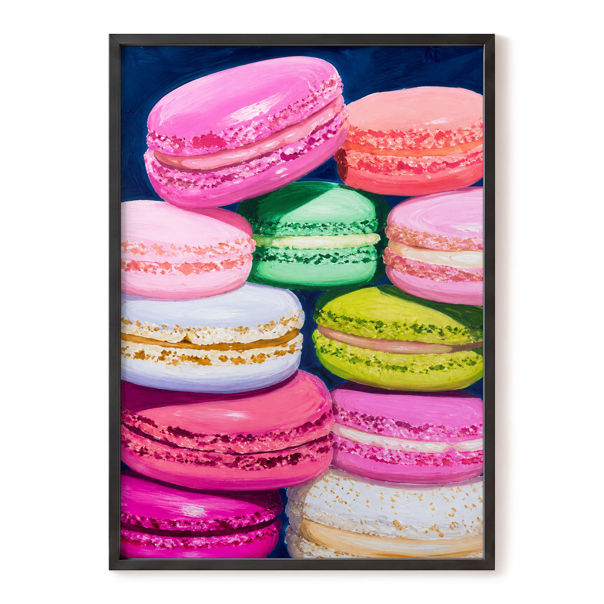 Sugarbright Macarons, pink, blue, green abstract wall art, front artwork view