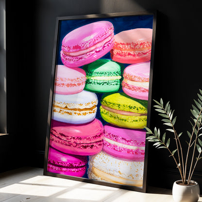 Sugarbright Macarons, pink, blue, green abstract wall art displayed in a styled interior, gallery view 6