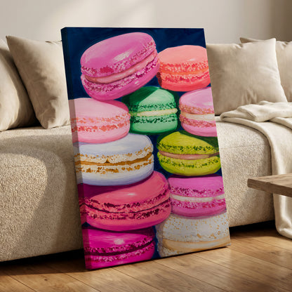 Sugarbright Macarons, pink, blue, green abstract wall art displayed in a styled interior, gallery view 7