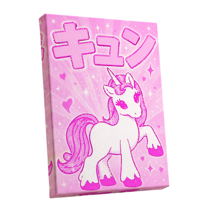 Sugarpink Unicorn, pink, white, purple abstract wall art shown as a stretched canvas wall art