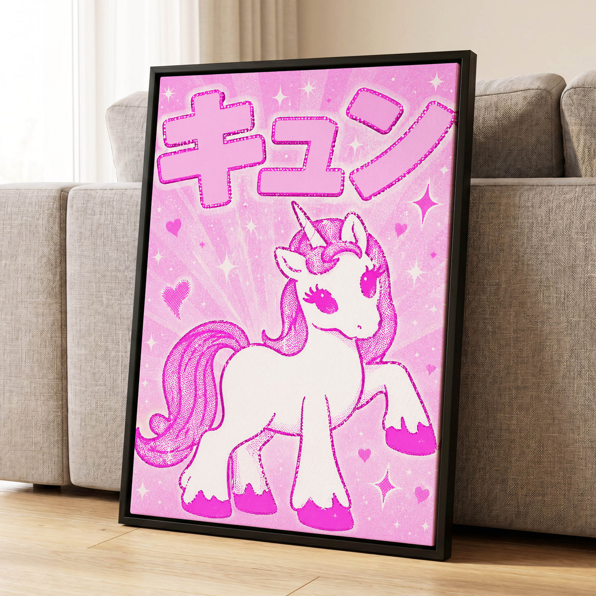 Sugarpink Unicorn, pink, white, purple abstract wall art displayed in a styled interior, gallery view 8