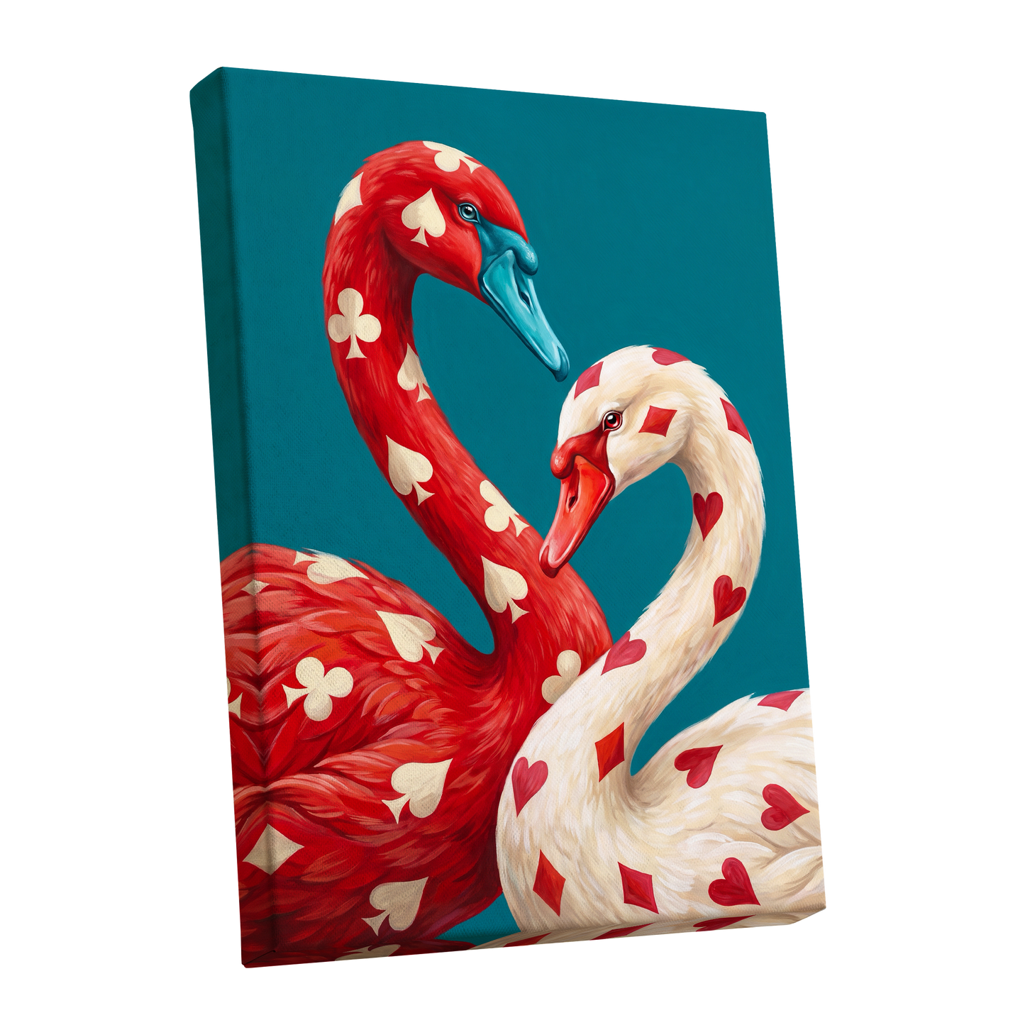 Suit and Plumage, red, white, blue nature wall art shown as a stretched canvas wall art