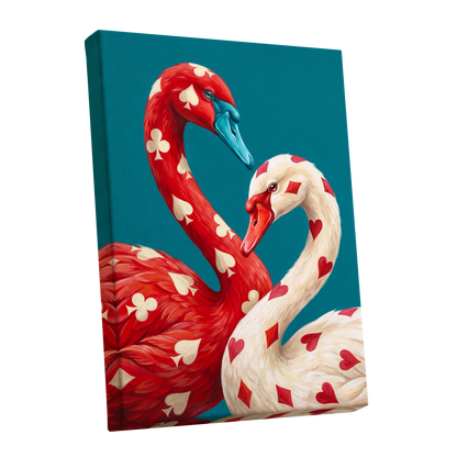 Suit and Plumage, red, white, blue nature wall art shown as a stretched canvas wall art