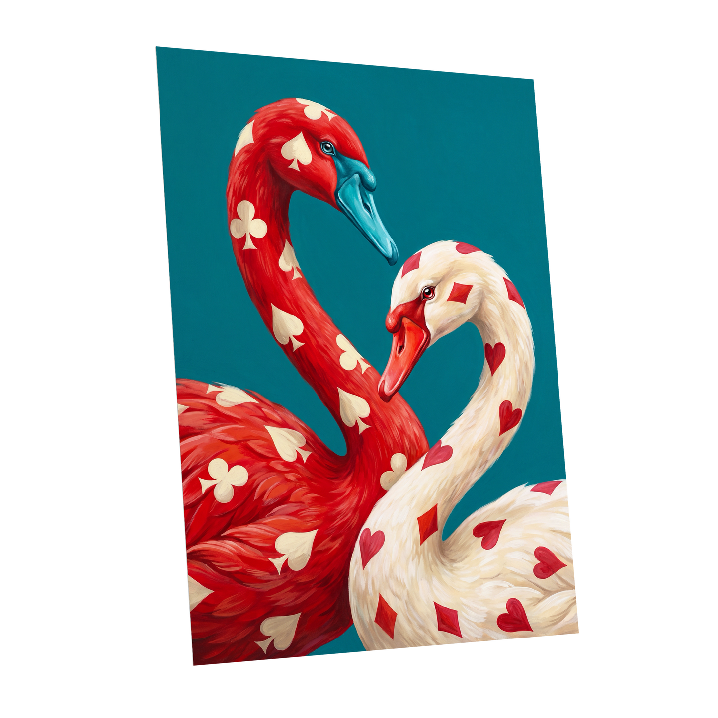 Suit and Plumage, red, white, blue nature wall art shown as a unframed poster wall art print