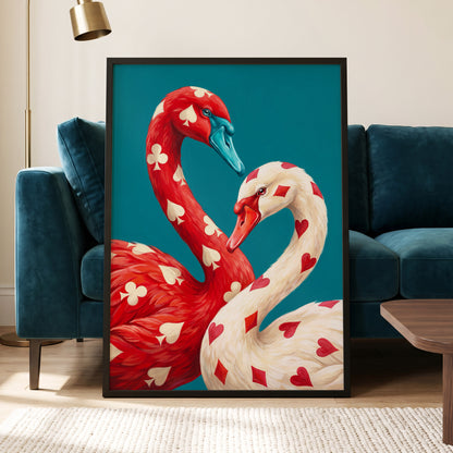 Suit and Plumage, red, white, blue nature wall art displayed in a styled interior, gallery view 2
